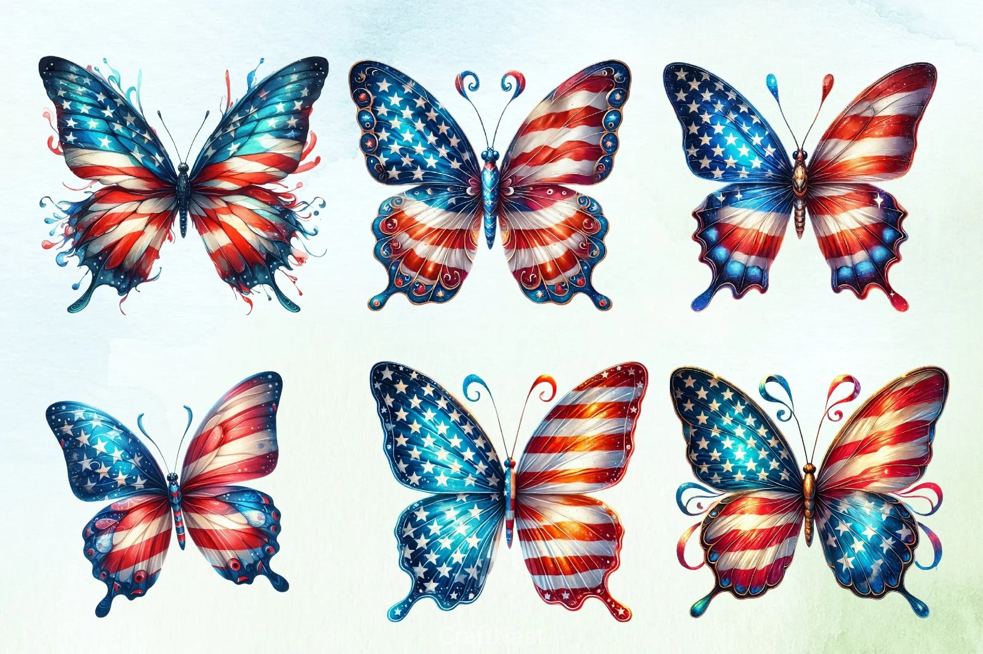 4th of July Butterflies Clipart Bundle - CraftNest - Digital Crafting and Art