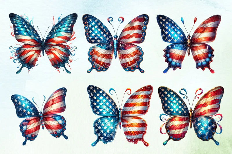 4th of July Butterflies Clipart Bundle - CraftNest - Digital Crafting and Art