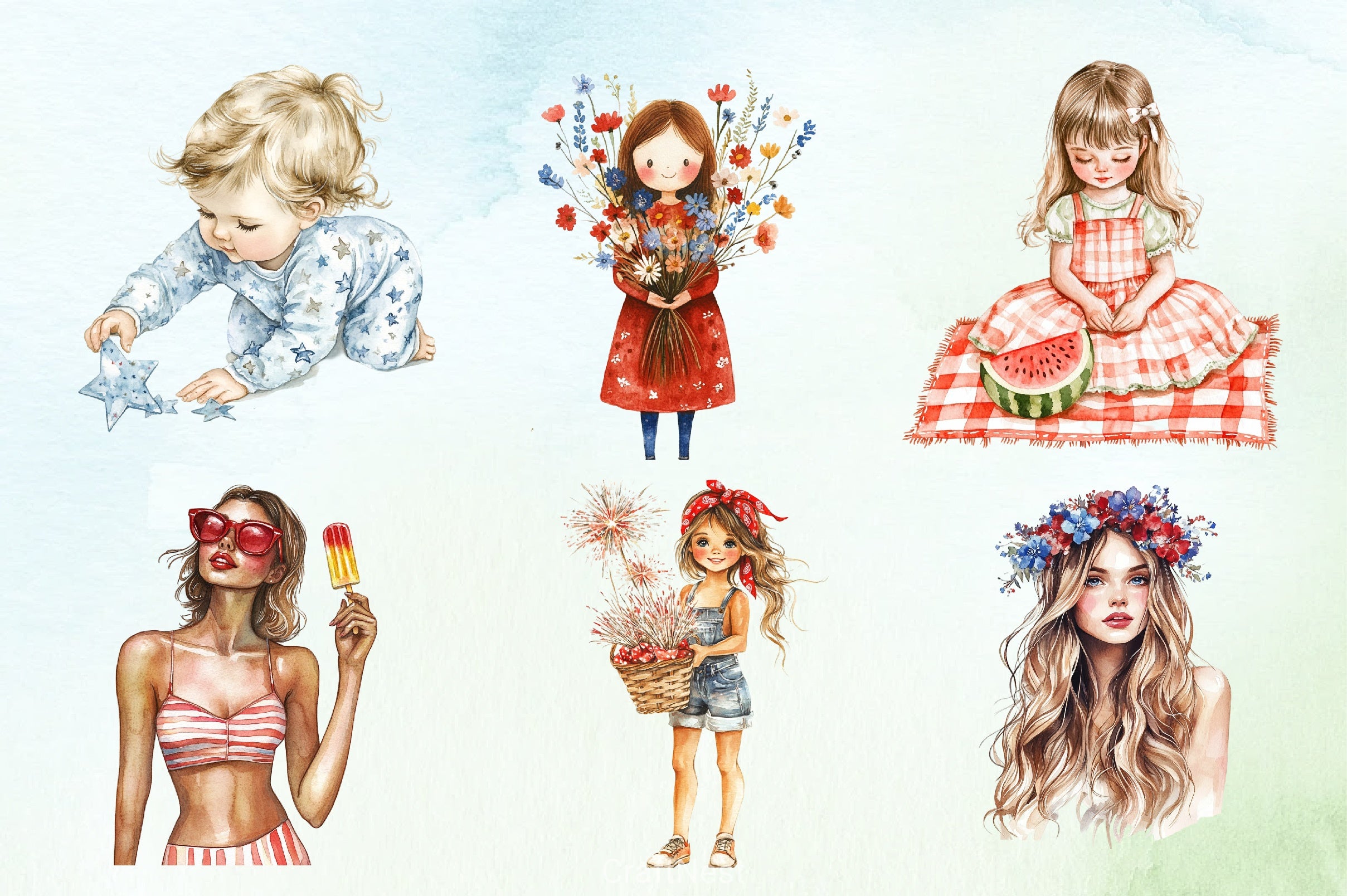 4th of July Girl Clipart Bundle 2 - CraftNest - Digital Crafting and Art