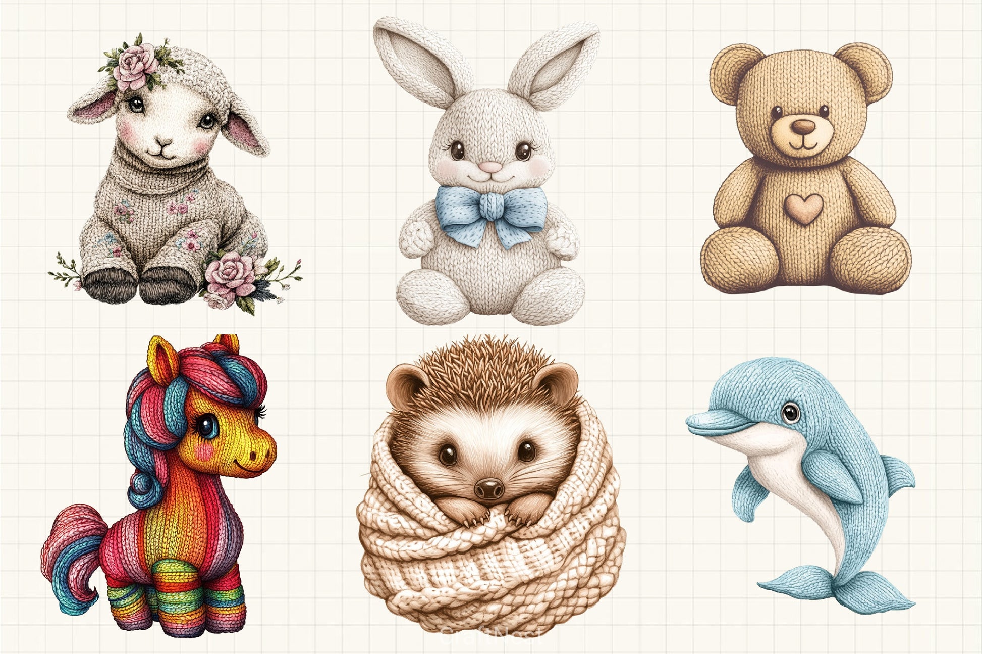 Vintage Knitted Baby Animals Clipart Bundle - CraftNest - Digital Crafting and Art