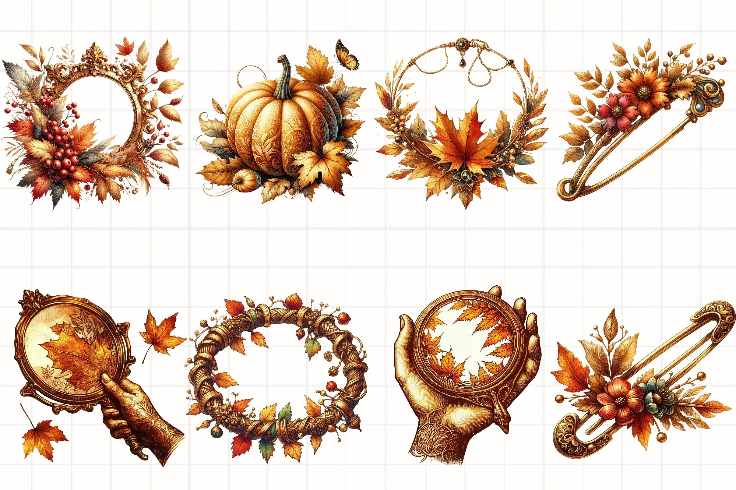 Golden Vintage Autumn Clipart Bundle - CraftNest - Digital Crafting and Art
