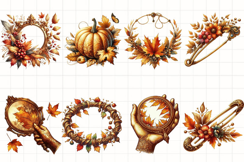 Golden Vintage Autumn Clipart Bundle - CraftNest - Digital Crafting and Art