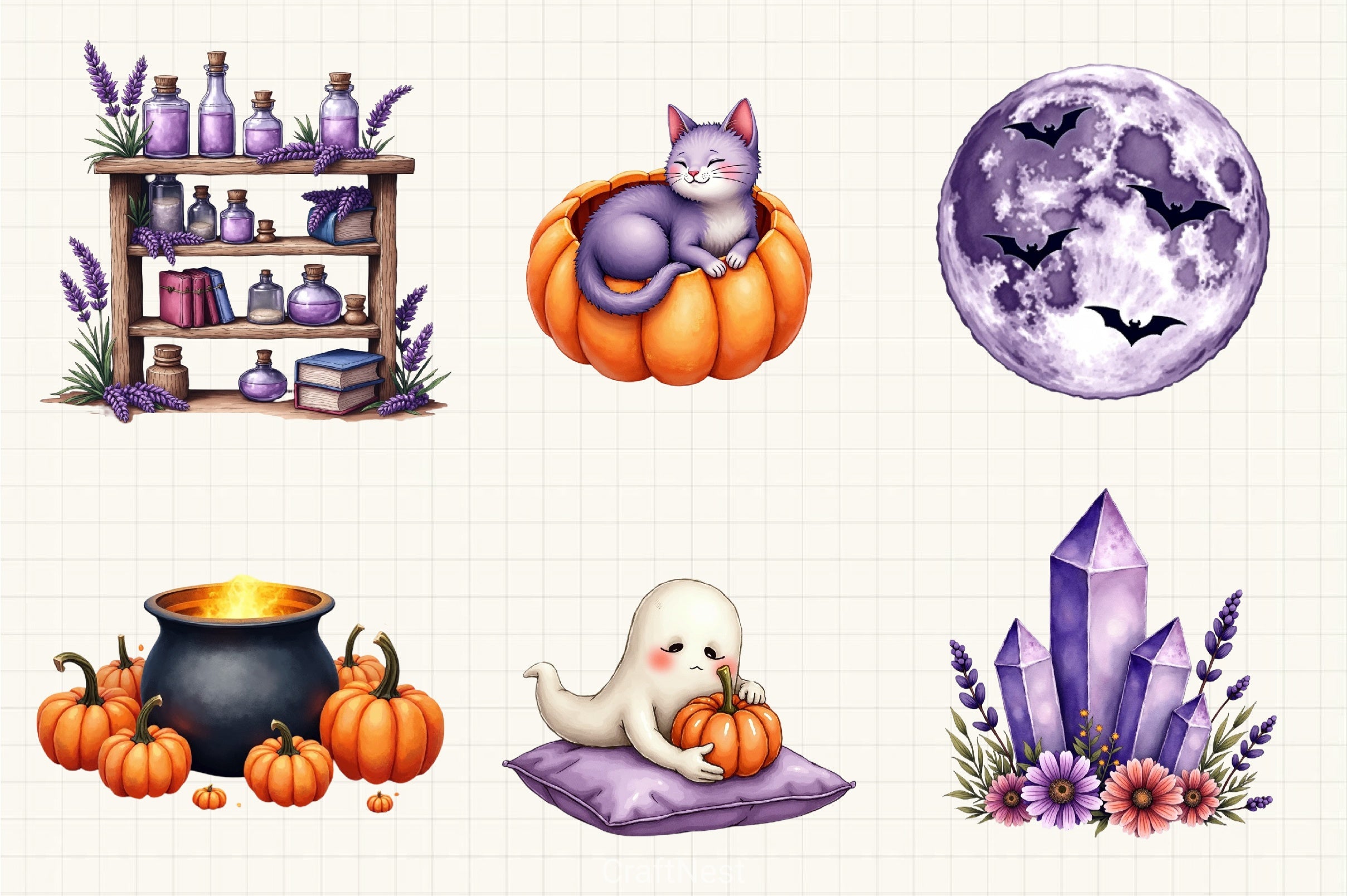 Lavender Halloween Clipart Bundle - CraftNest - Digital Crafting and Art