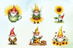 Cute Sunflowers Gnome Clipart Bundle - CraftNest - Digital Crafting and Art