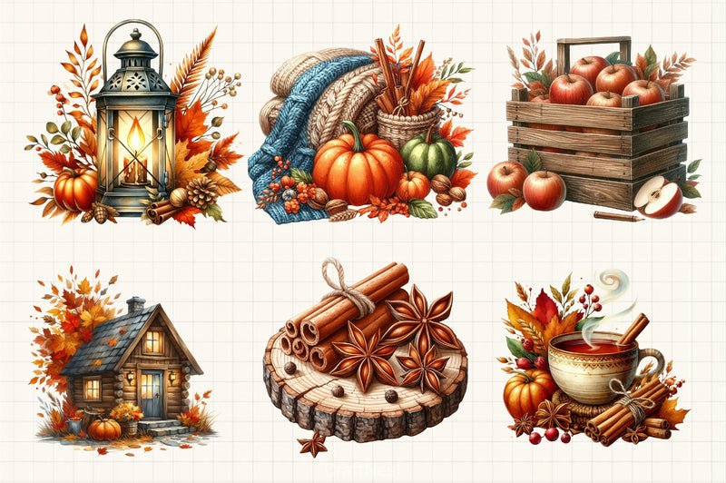 Rustic Cozy Autumn Clipart Bundle 12 - CraftNest - Digital Crafting and Art