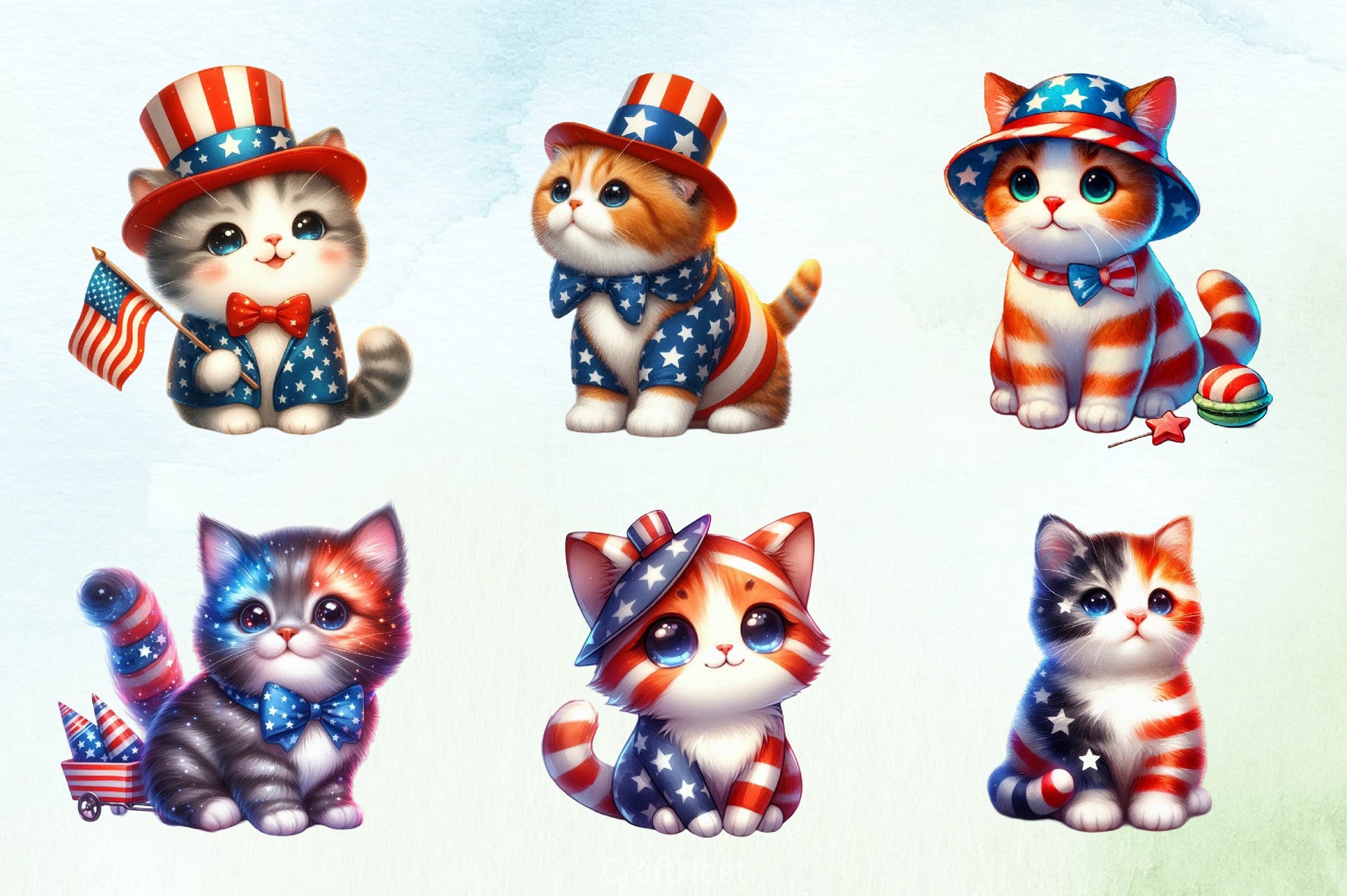 4th of July Cat Clipart Bundle - CraftNest - Digital Crafting and Art