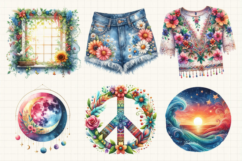 Boho Summer Clipart Bundle 4 - CraftNest - Digital Crafting and Art