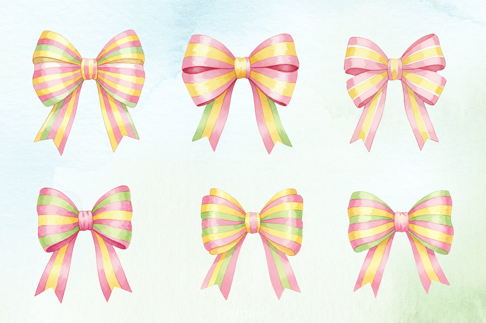 Watercolour Pastel Spring Bows Clipart Bundle - CraftNest - Digital Crafting and Art