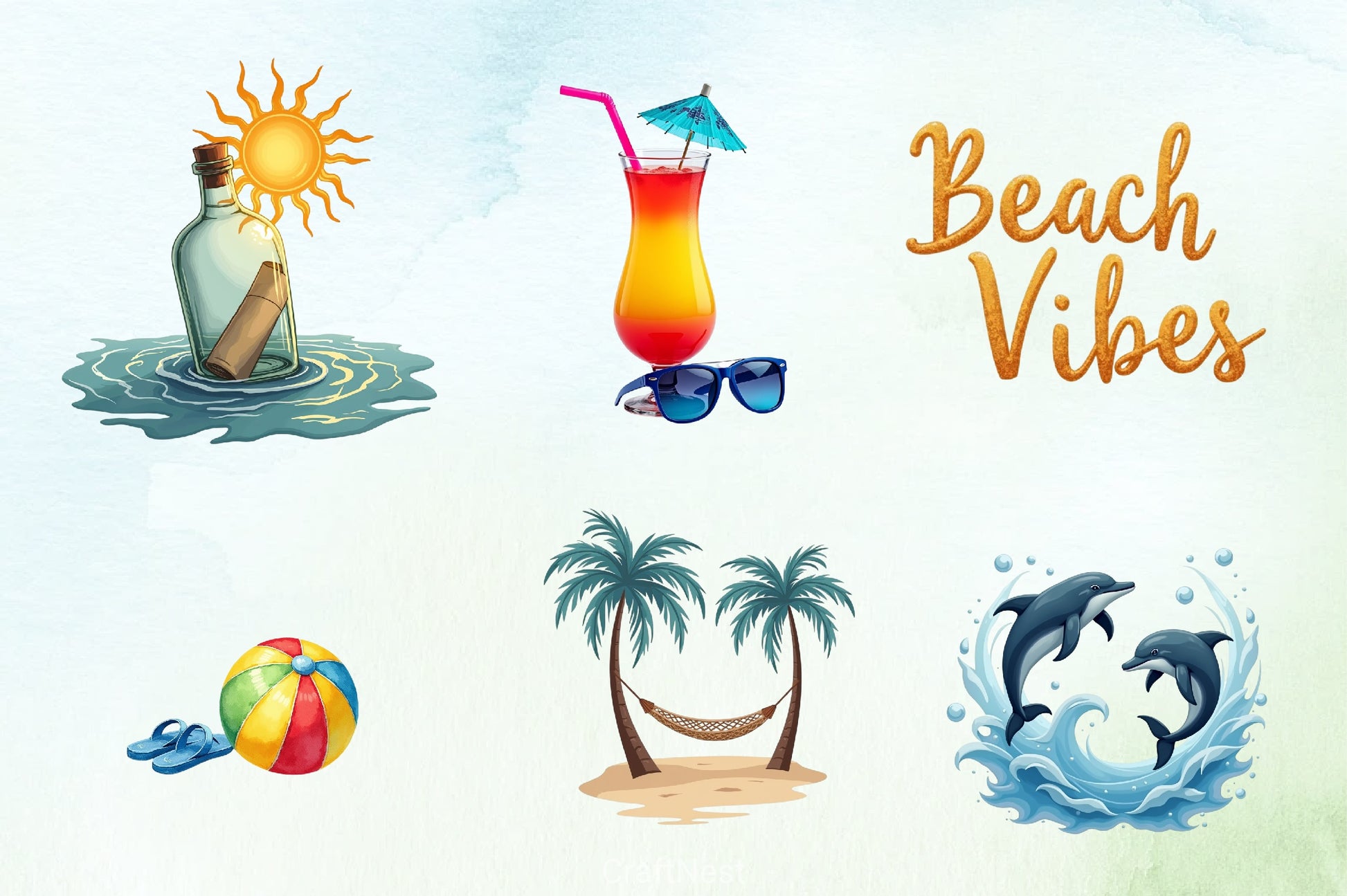 Blue Summer Beach Clipart Bundle - CraftNest - Digital Crafting and Art