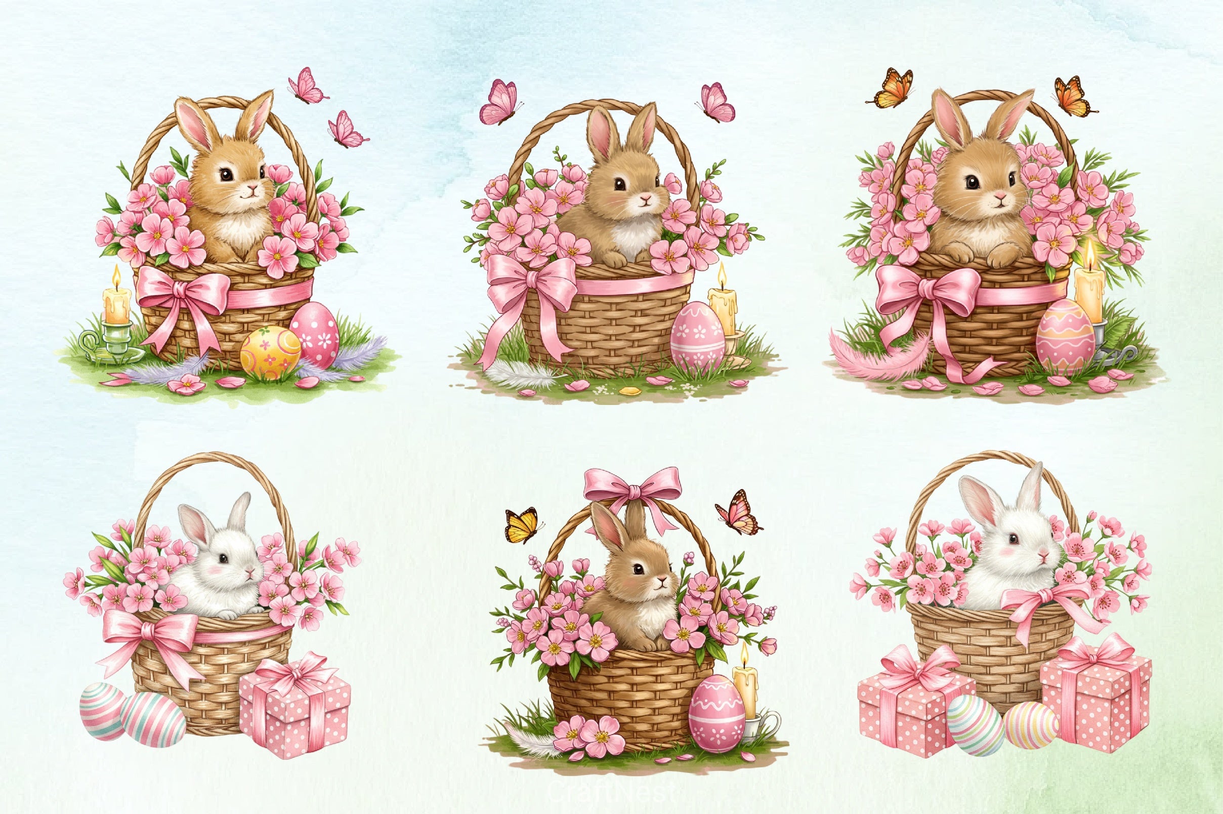 Pink Pastel Easter Bunny Clipart Bundle - CraftNest - Digital Crafting and Art
