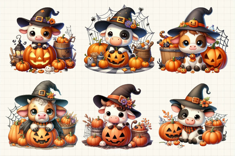 Cute Baby Cow Halloween Clipart Bundle - CraftNest - Digital Crafting and Art