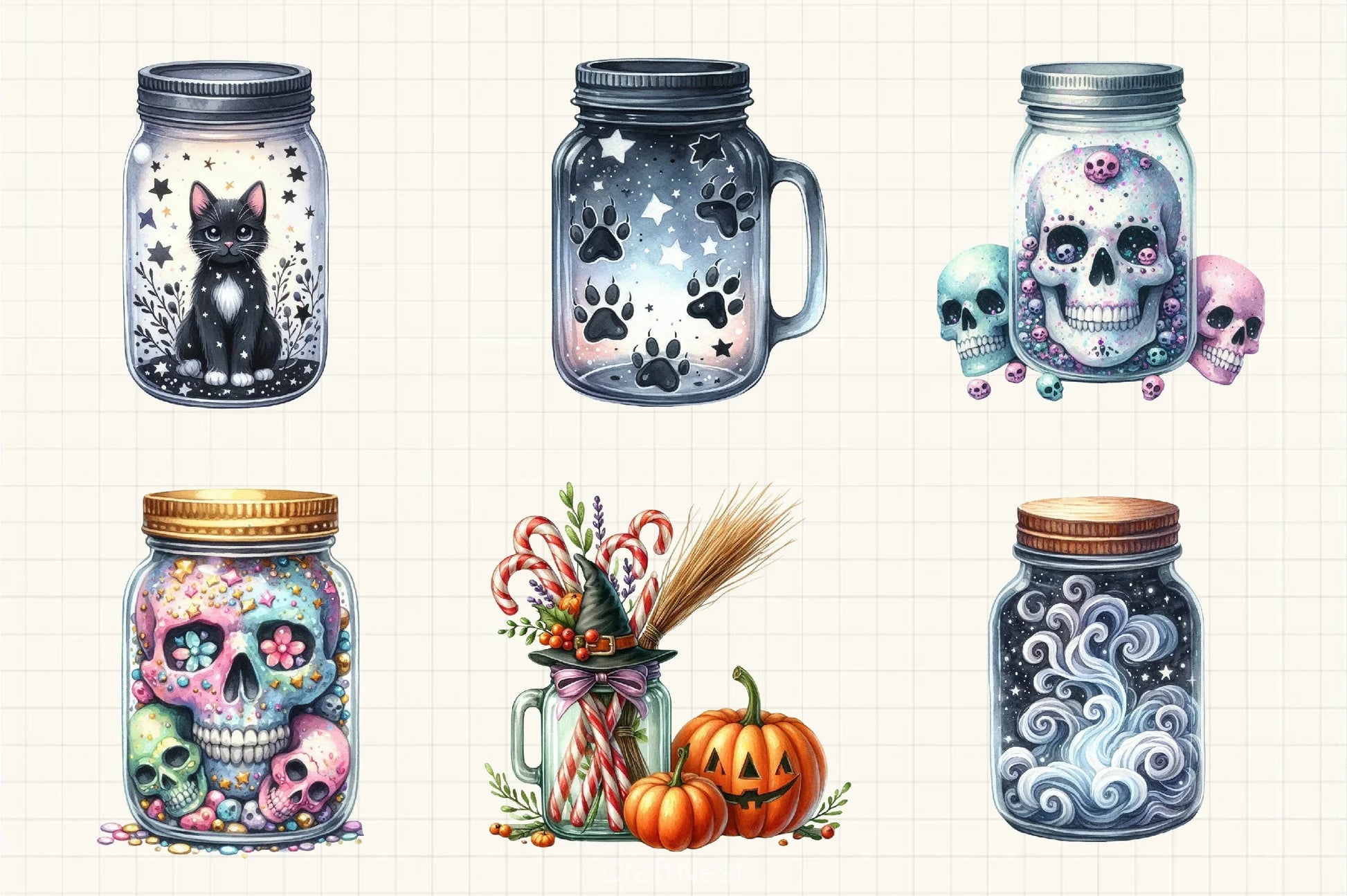 Cute Halloween Mason Jar Clipart Bundle - CraftNest - Digital Crafting and Art