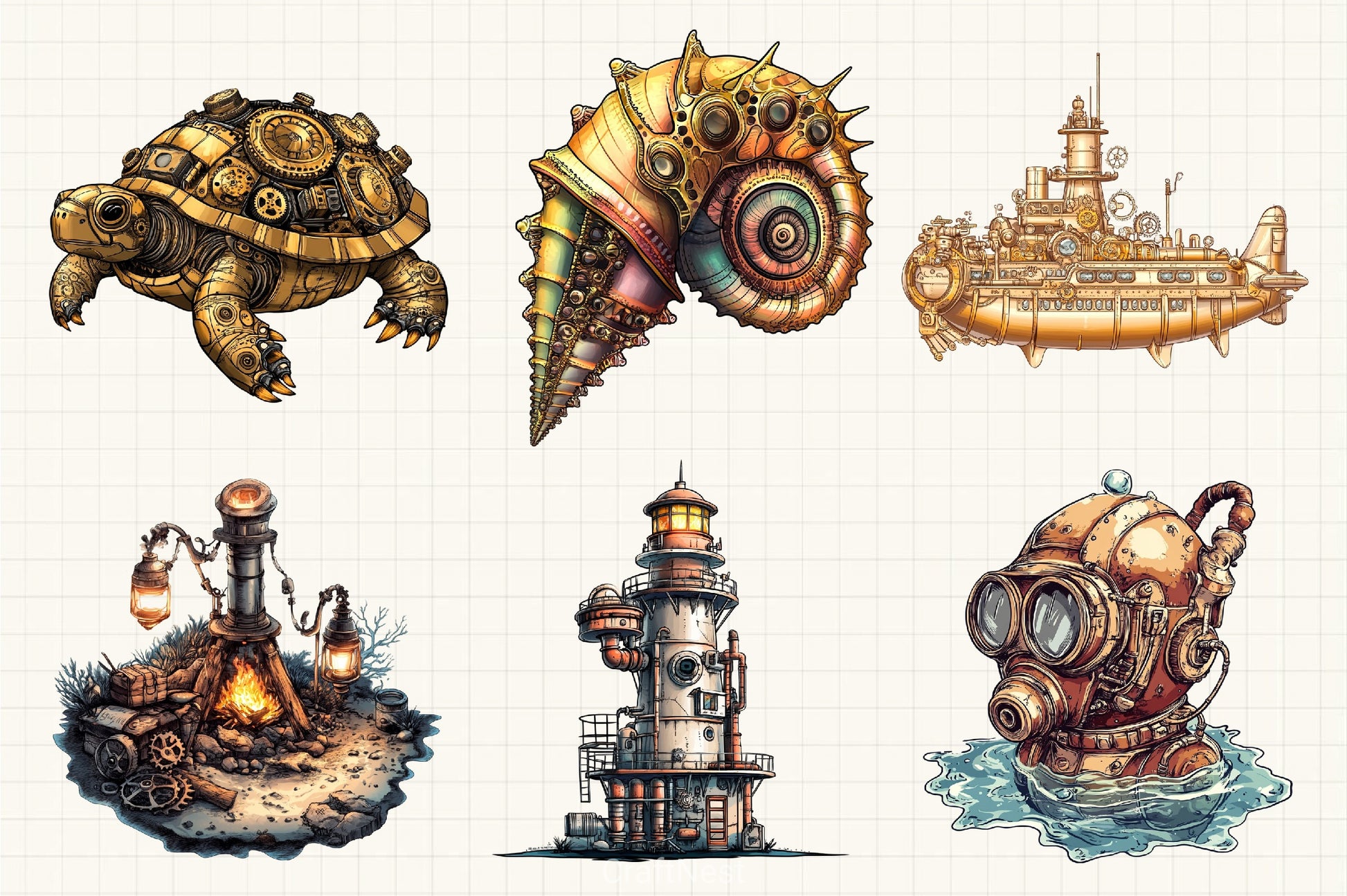 Steampunk Summer Clipart Bundle - CraftNest - Digital Crafting and Art