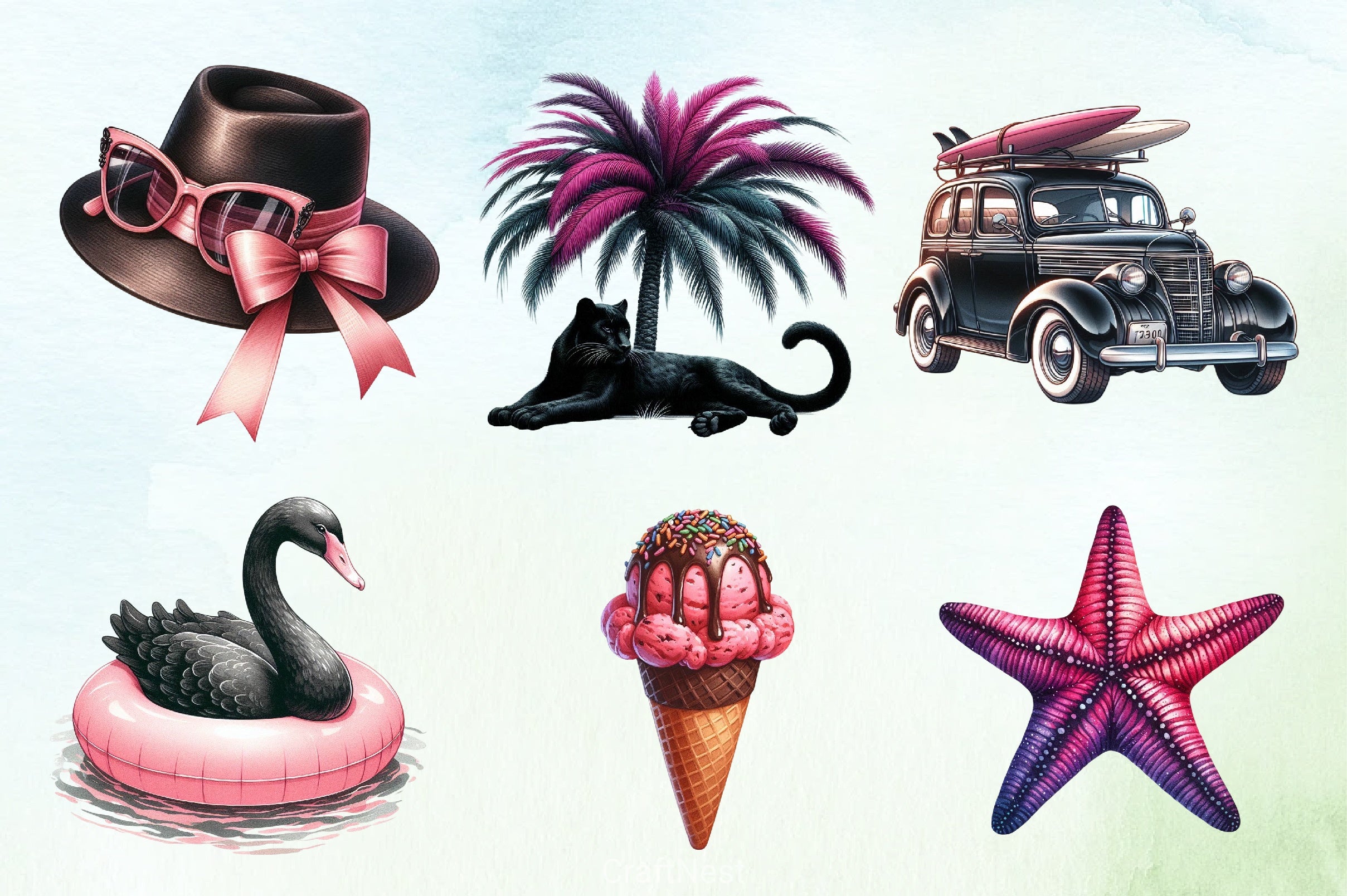 Black & Pink Summer Clipart Bundle 1 - CraftNest - Digital Crafting and Art