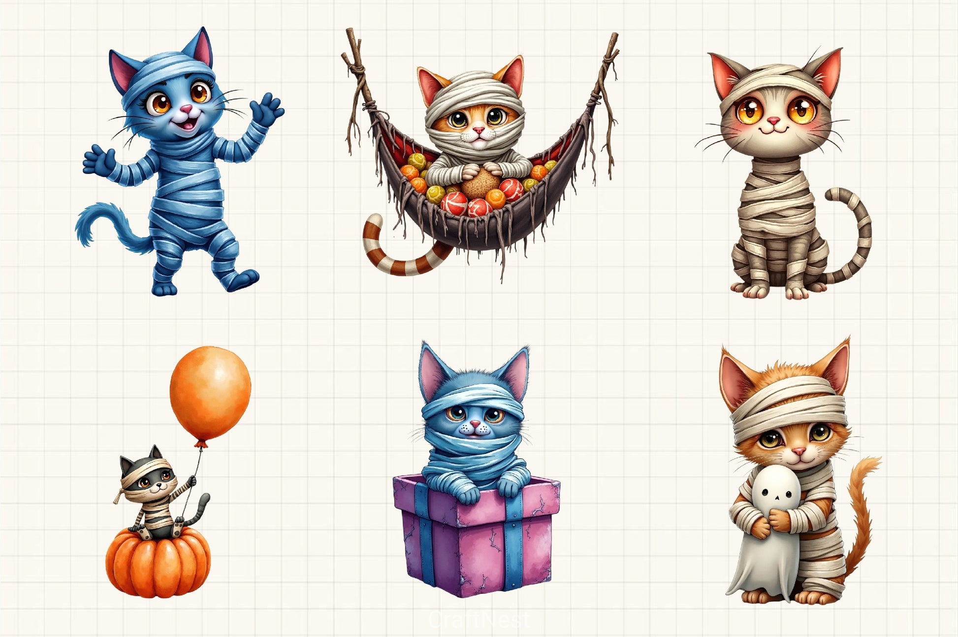 Cute Halloween Cats Mummy Clipart Bundle - CraftNest - Digital Crafting and Art