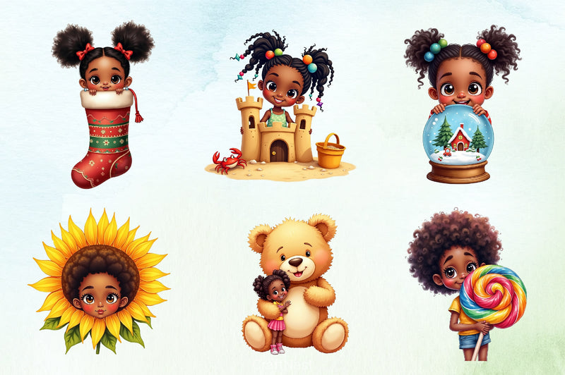 Peeking African American Girl Clipart Bundle 1 - CraftNest - Digital Crafting and Art