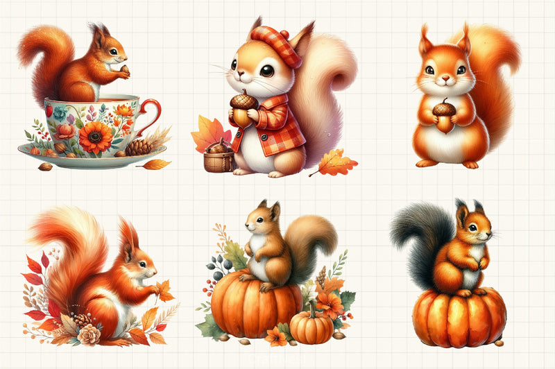 Autumn Squirrel Clipart Bundle - CraftNest - Digital Crafting and Art