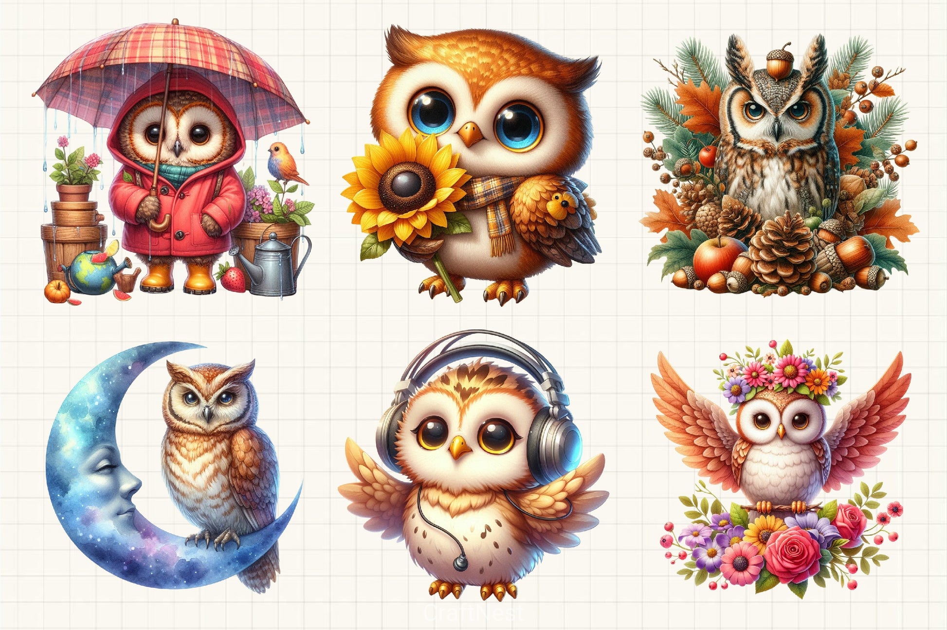 Cute Owl Clipart Bundle - CraftNest - Digital Crafting and Art