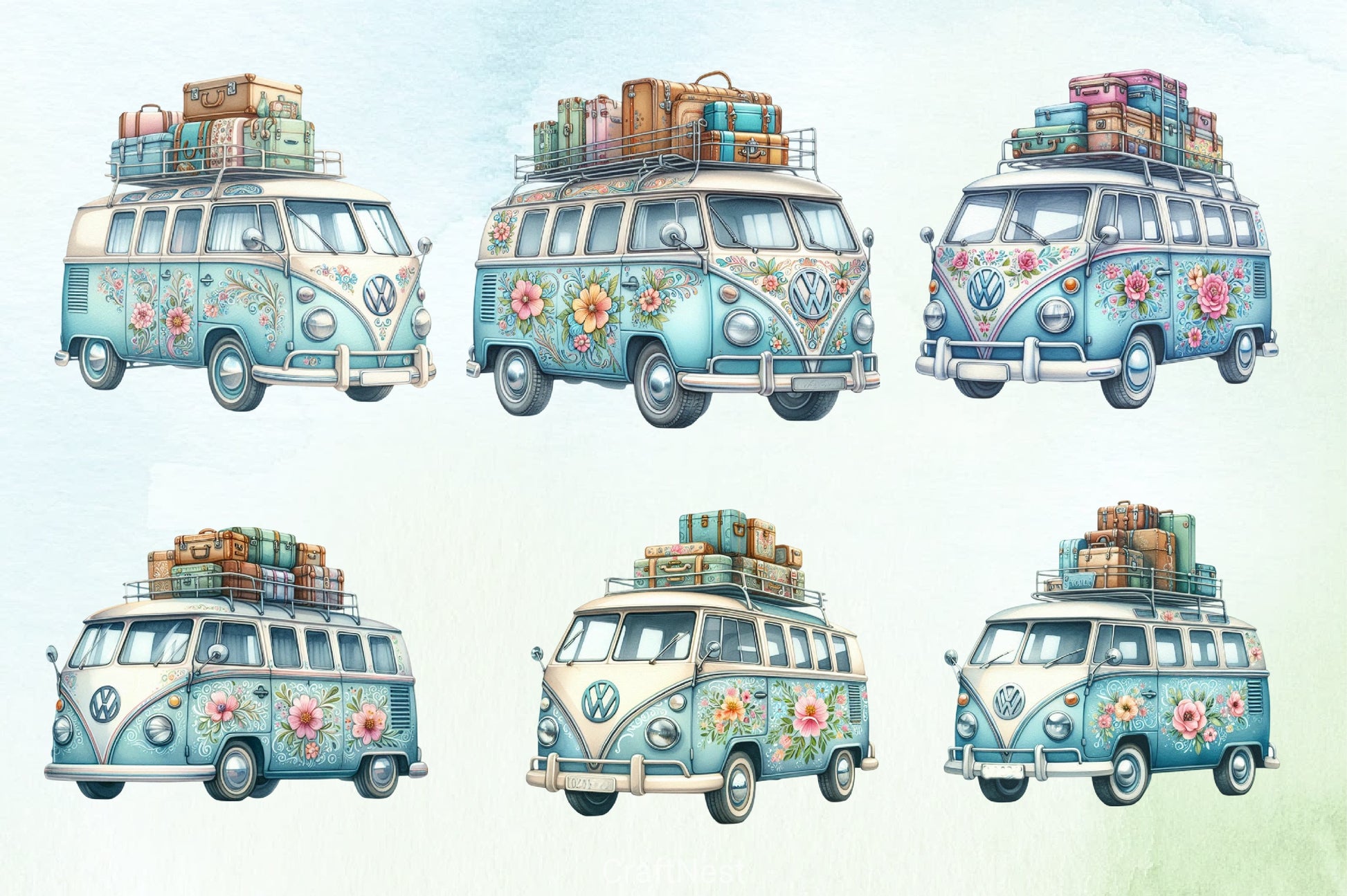 Vintage Hippie Bus Clipart Bundle - CraftNest - Digital Crafting and Art
