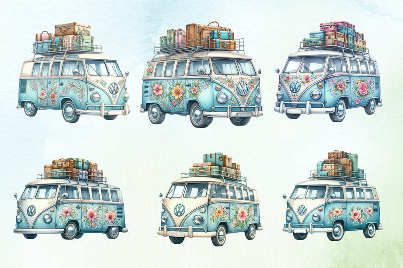 Vintage Hippie Bus Clipart Bundle - CraftNest - Digital Crafting and Art