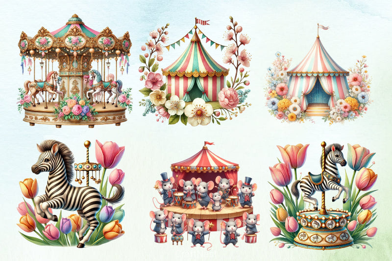 Vintage Spring Circus Clipart Bundle - CraftNest - Digital Crafting and Art