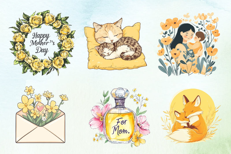 Pastel Yellow Mother's Day Clipart Bundle - CraftNest - Digital Crafting and Art