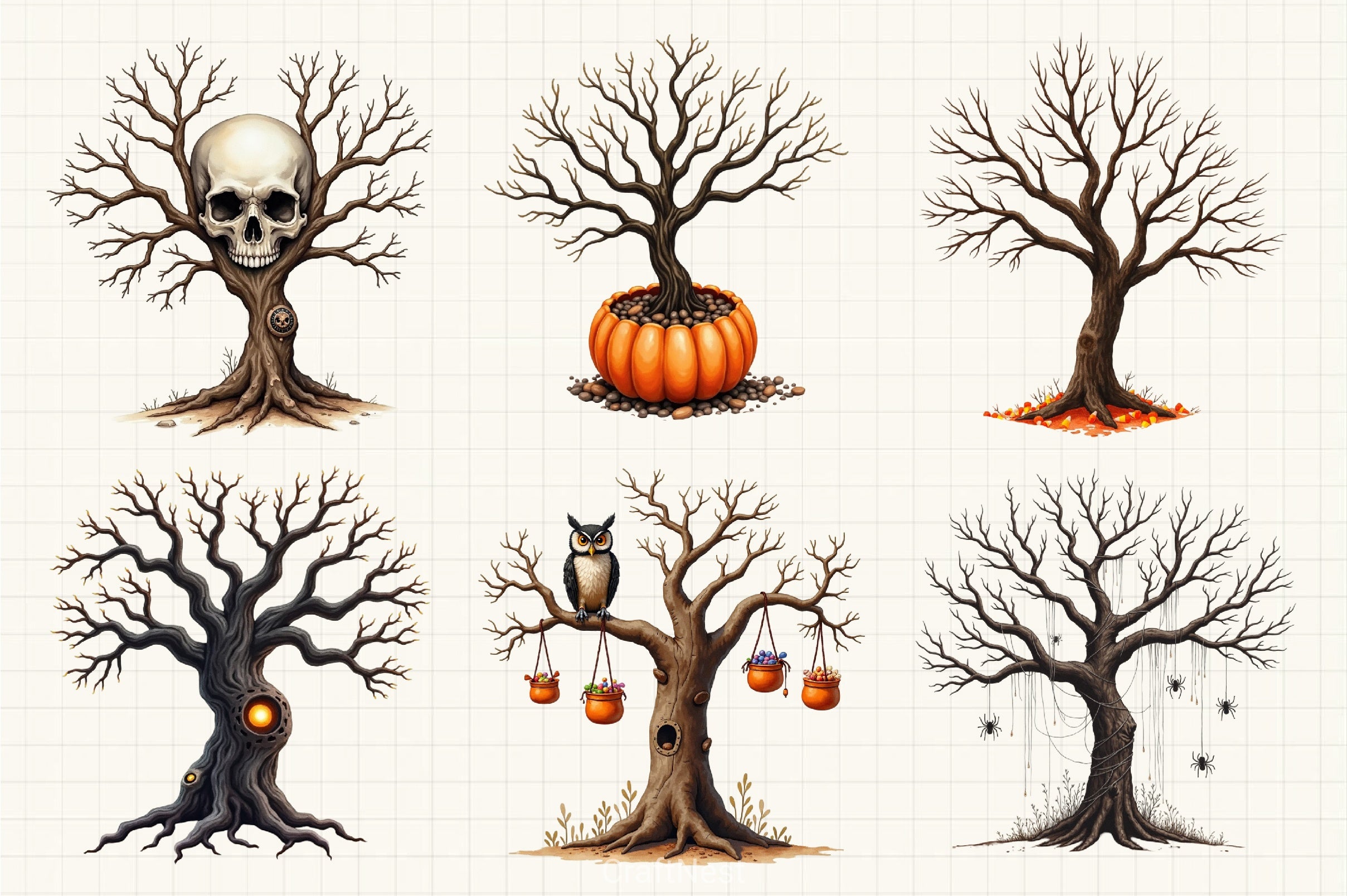 Halloween Tree Clipart Bundle 2 - CraftNest - Digital Crafting and Art
