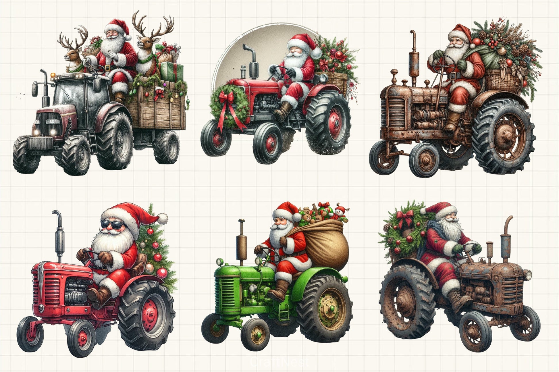 Christmas Santa Tractor Clipart Bundle - CraftNest - Digital Crafting and Art