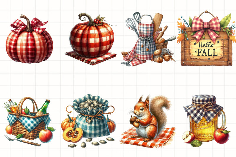 Gingham Autumn Clipart Bundle 4 - CraftNest - Digital Crafting and Art