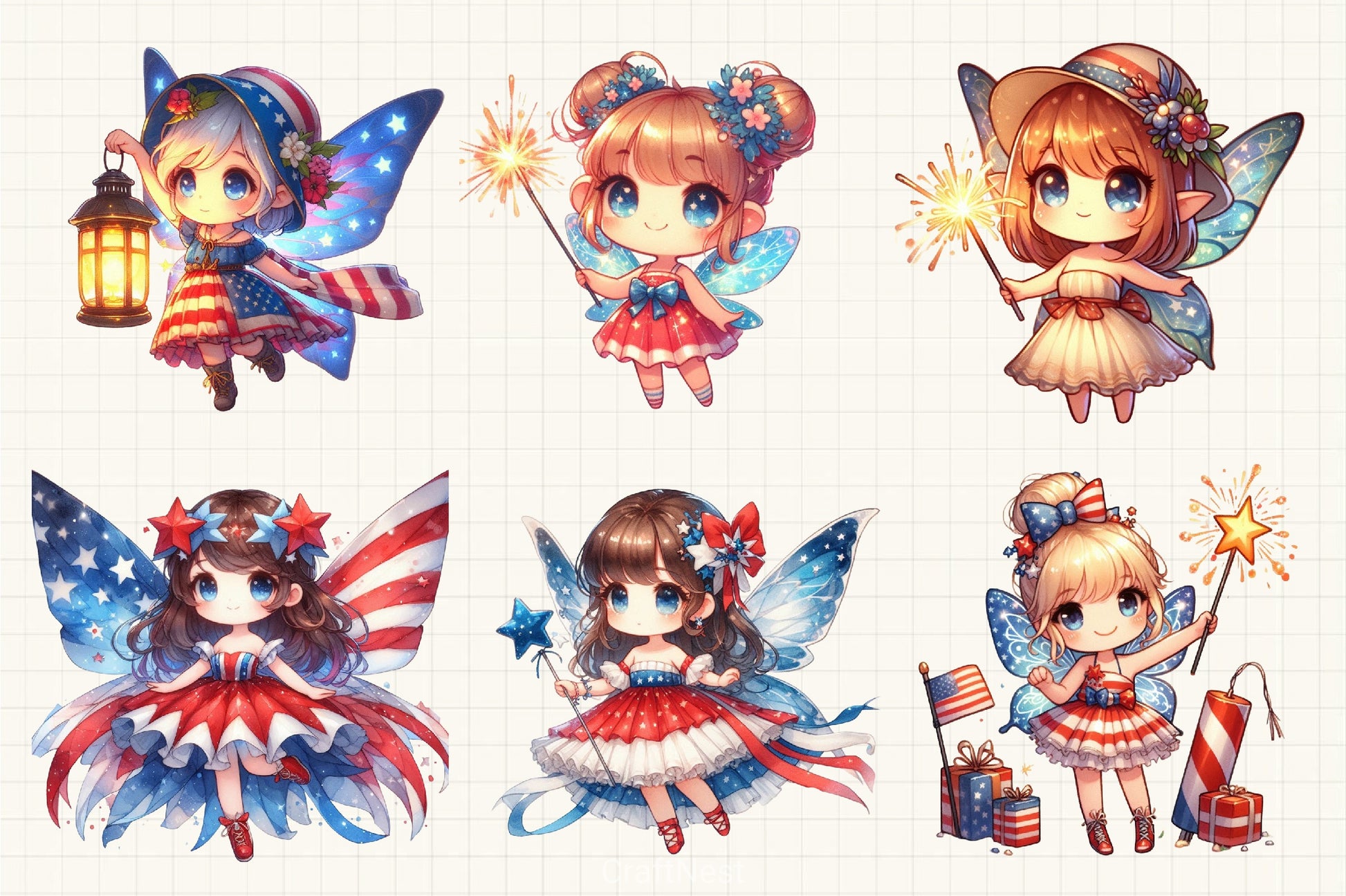 4th July Chibi Fairy Clipart Bundle - CraftNest - Digital Crafting and Art