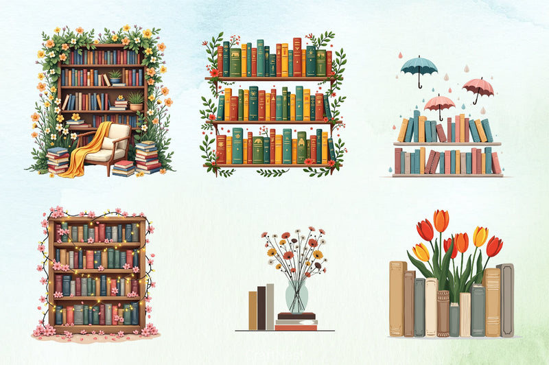 Spring Bookshelf Clipart Bundle 2 - CraftNest - Digital Crafting and Art