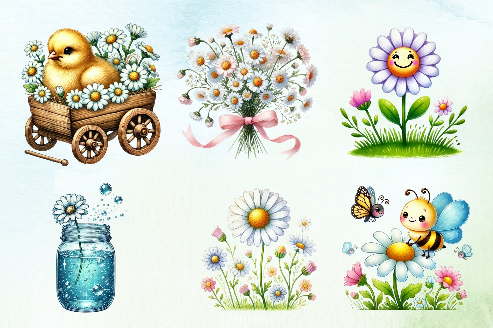 Spring Daisy Farm Clipart Bundle - CraftNest - Digital Crafting and Art