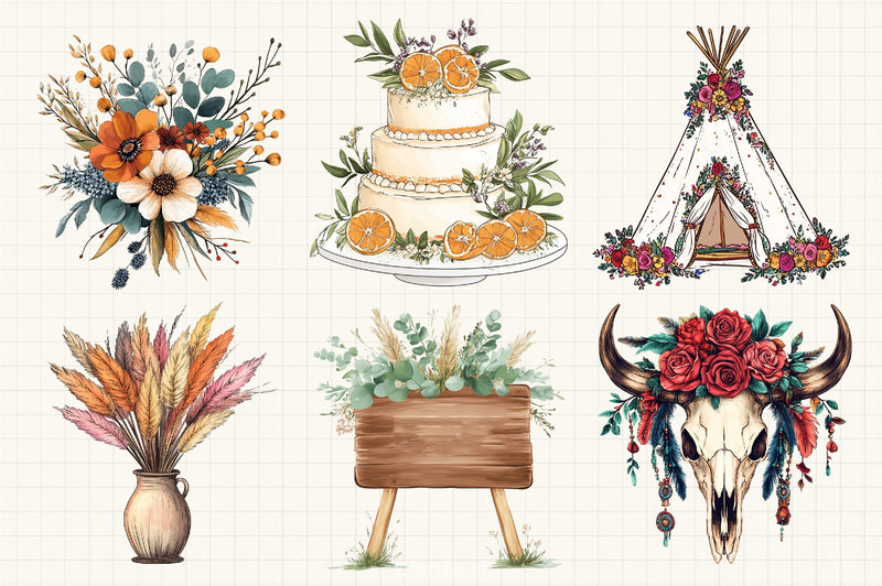 Boho Wedding Clipart Bundle - CraftNest - Digital Crafting and Art