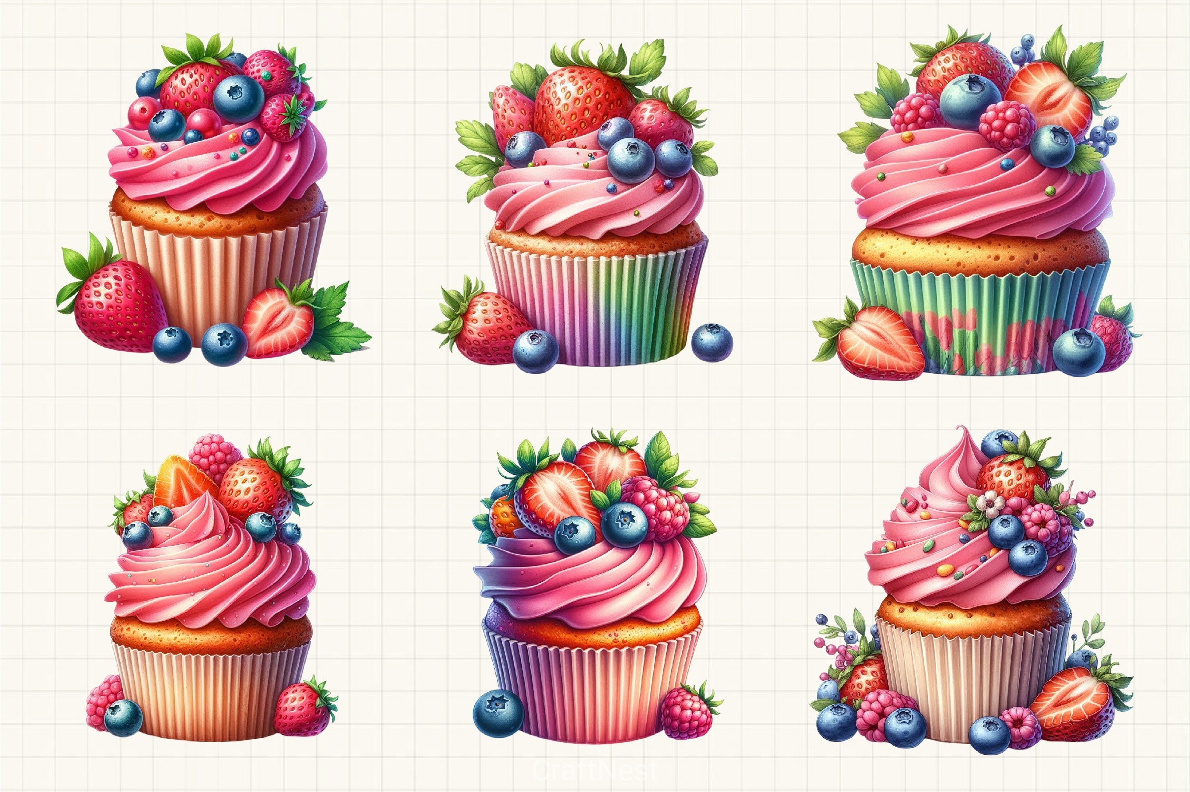 Fruits Cupcakes Clipart Bundle - CraftNest - Digital Crafting and Art