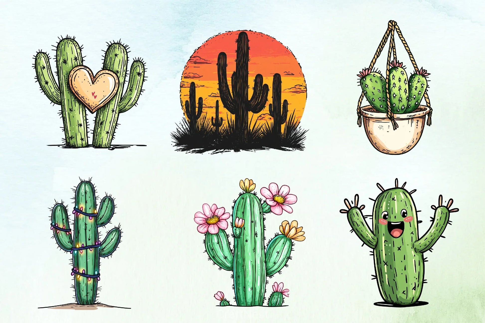 Cactus Doodle Clipart Bundle - CraftNest - Digital Crafting and Art