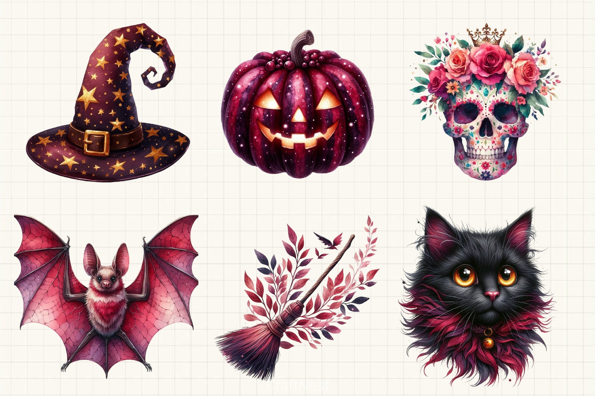 Burgundy Halloween Clipart Bundle  1 - CraftNest - Digital Crafting and Art