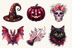 Burgundy Halloween Clipart Bundle  1 - CraftNest - Digital Crafting and Art