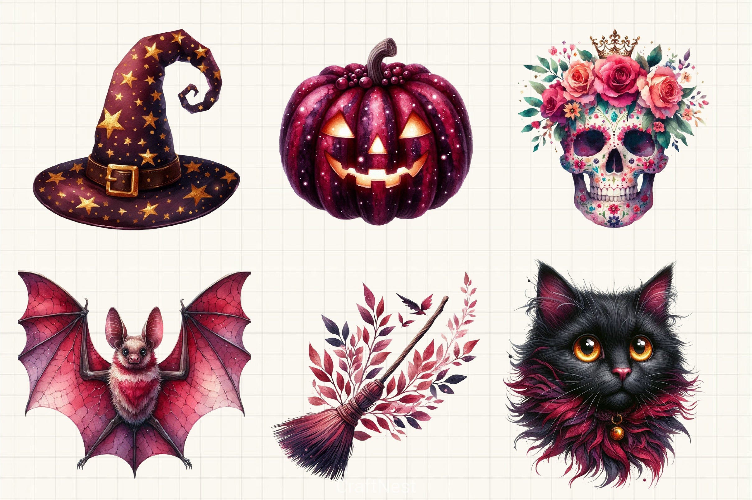Burgundy Halloween Clipart Bundle  1 - CraftNest - Digital Crafting and Art