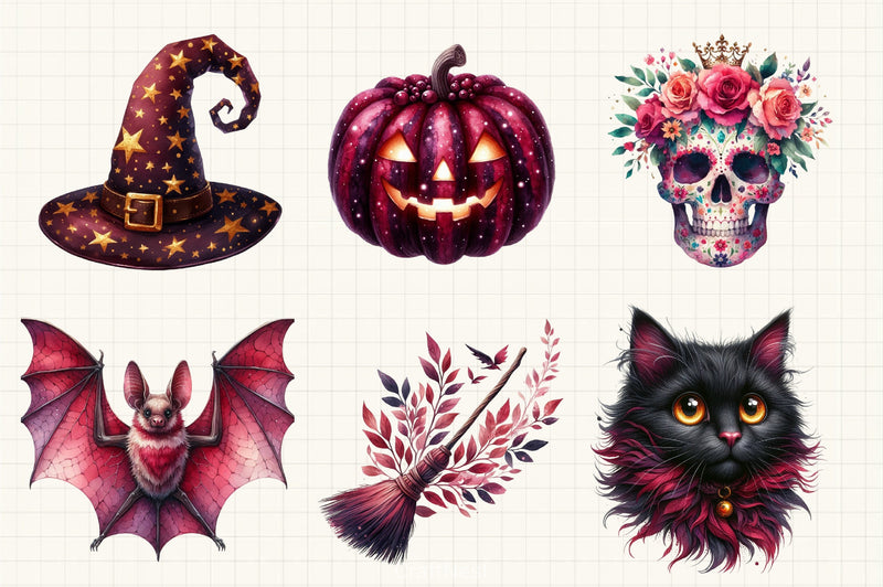Burgundy Halloween Clipart Bundle  1 - CraftNest - Digital Crafting and Art