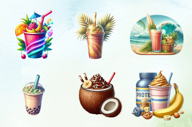 Summer Tropical Smoothie Clipart Bundle - CraftNest - Digital Crafting and Art