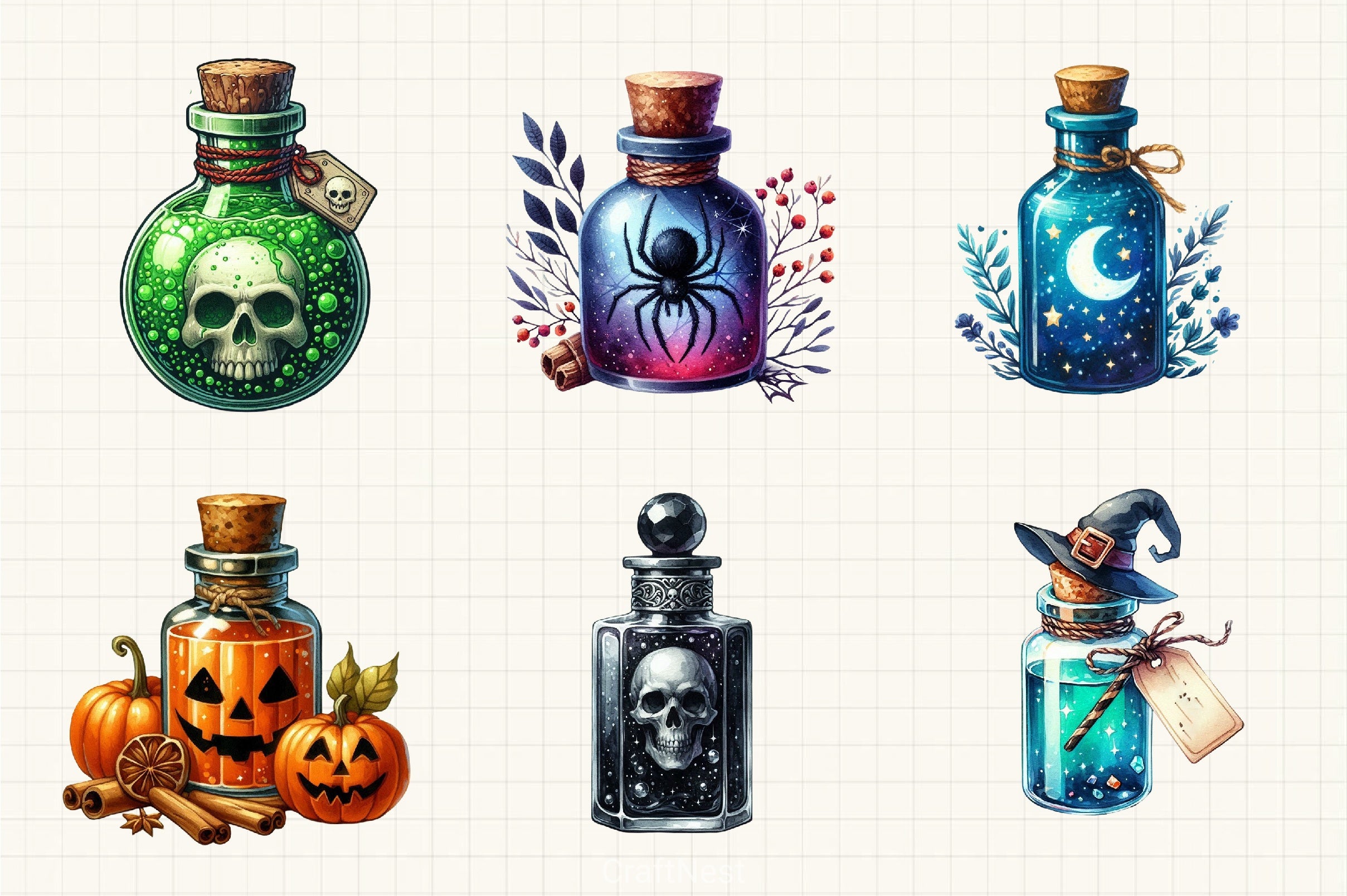 Halloween Potion Bottles Clipart Bundle - CraftNest - Digital Crafting and Art