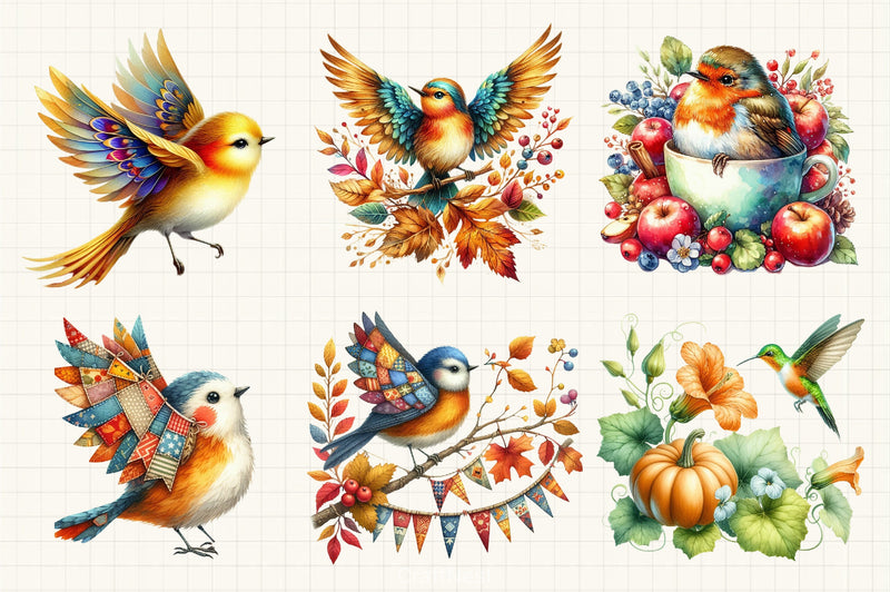 Positive Whimsical Fall Birds Clipart Bundle - CraftNest - Digital Crafting and Art