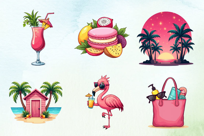 Pink Summer Clipart Bundle 8 - CraftNest - Digital Crafting and Art