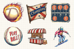 Retro Baseball Clipart Bundle - CraftNest - Digital Crafting and Art