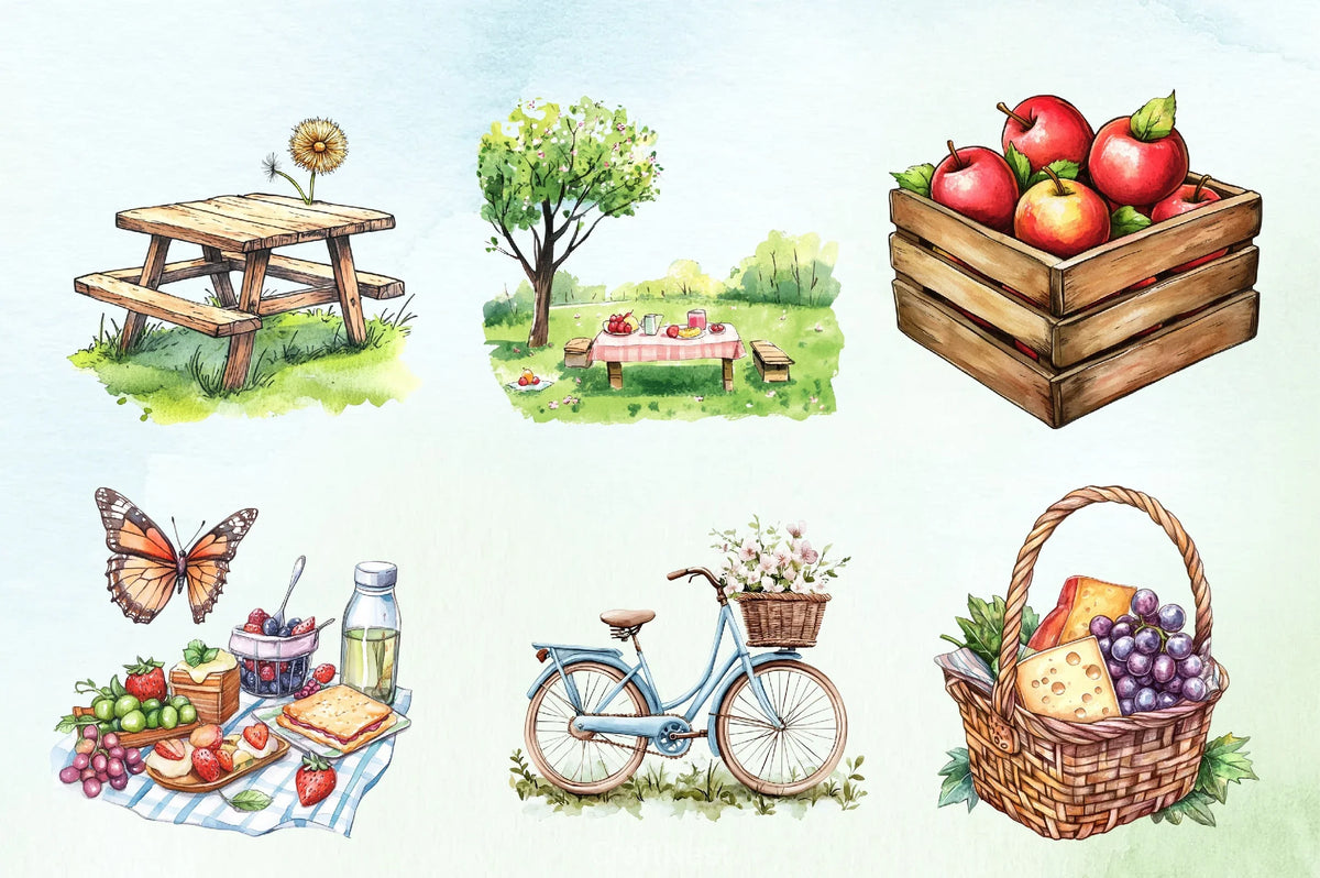 Spring Picnic Graphics Spring Picnic Clipart Bundle