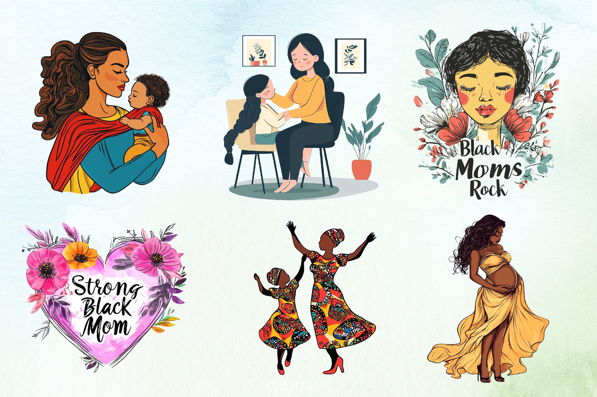 Black Mother's Day Clipart Bundle - CraftNest - Digital Crafting and Art