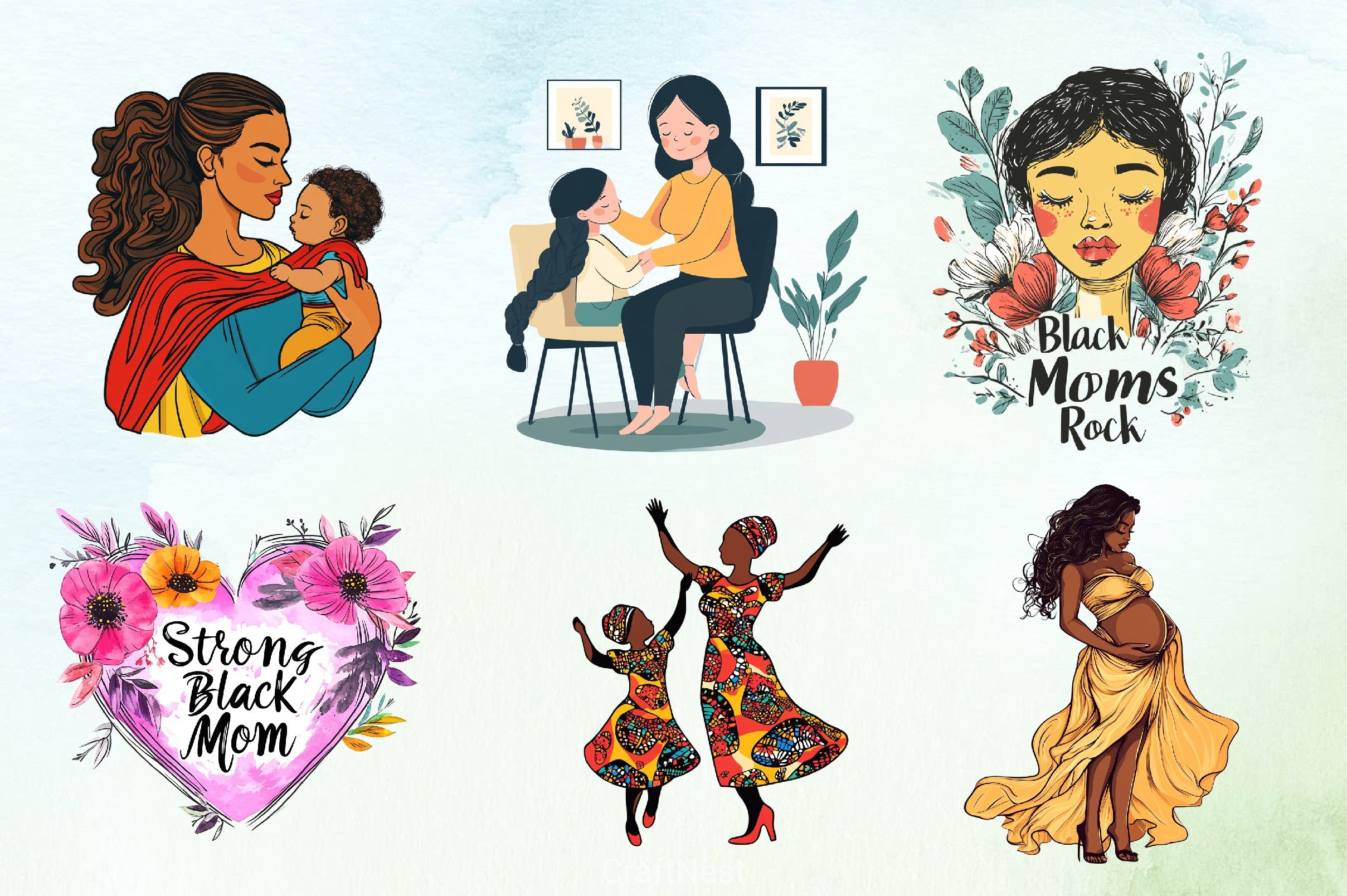 Black Mother's Day Clipart Bundle - CraftNest - Digital Crafting and Art