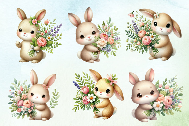 Bunnies & Flowers Clipart Bundle - CraftNest - Digital Crafting and Art