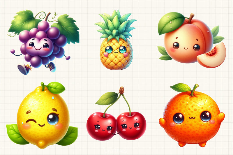 Cute Kawaii Fruits Clipart Bundle - CraftNest - Digital Crafting and Art