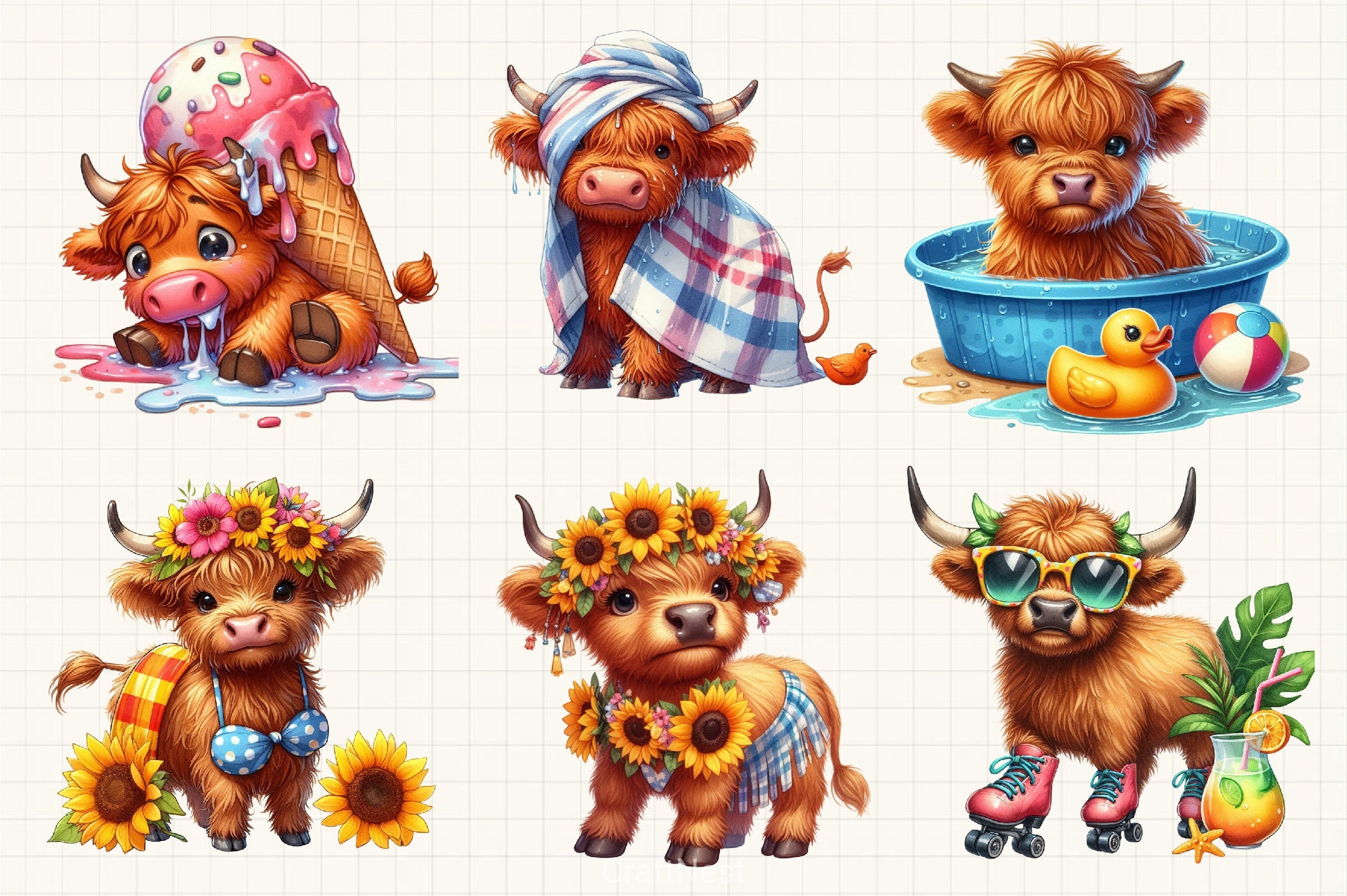 Funny Summer Highland Cow Clipart Bundle - CraftNest - Digital Crafting and Art